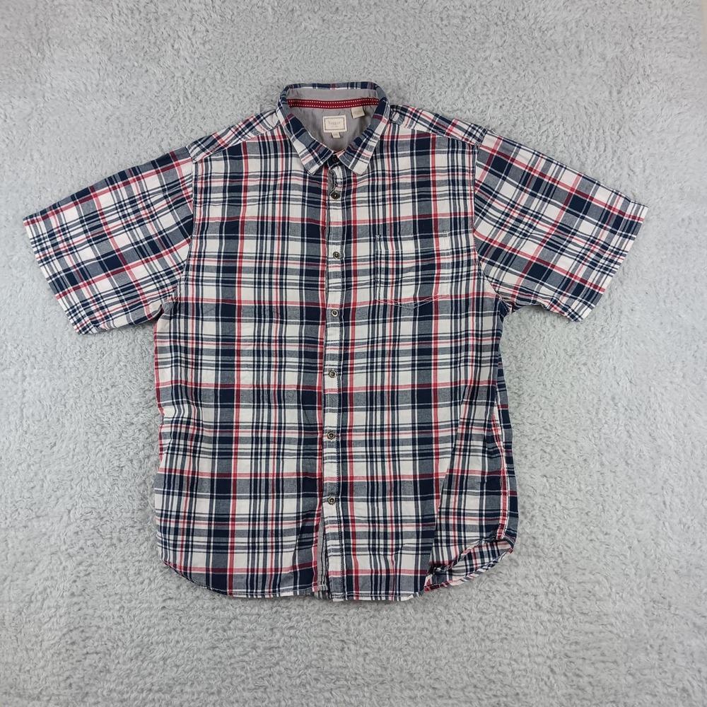 Haggar Mens XXL Short Sleeve Button Down Shirt Plaid Navy Red White CWS 2292HA